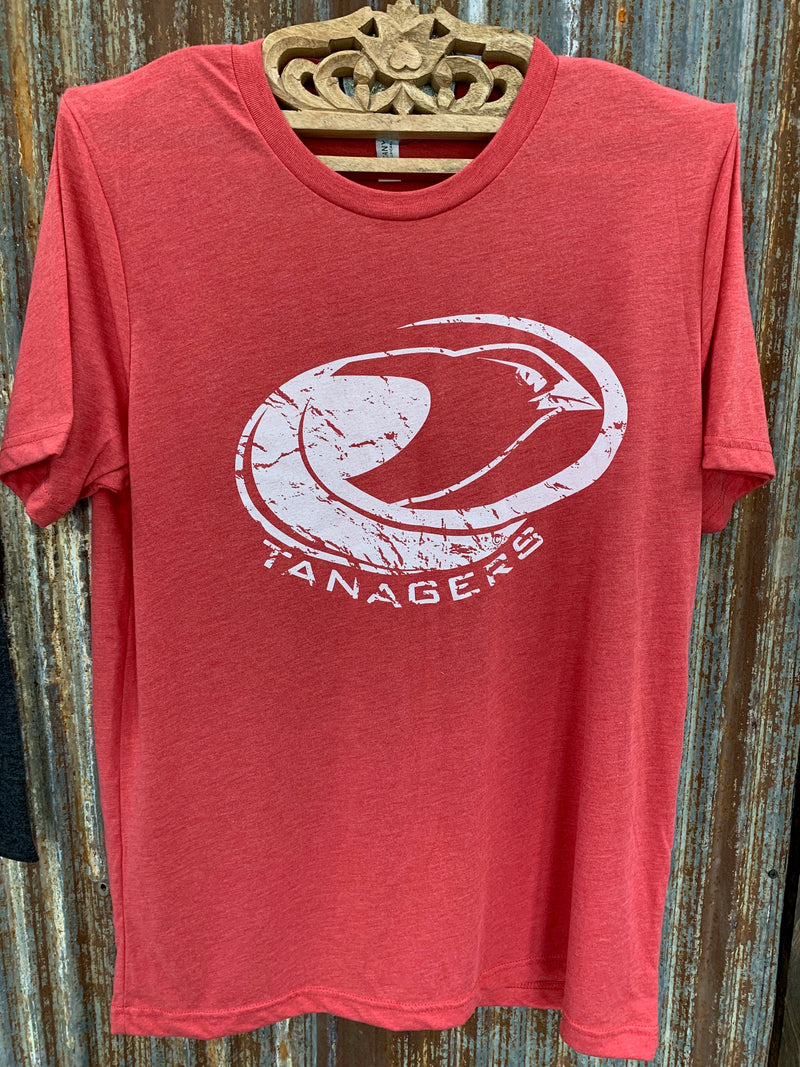 Red short sleeved Bella T with Tanagers logo in white - L