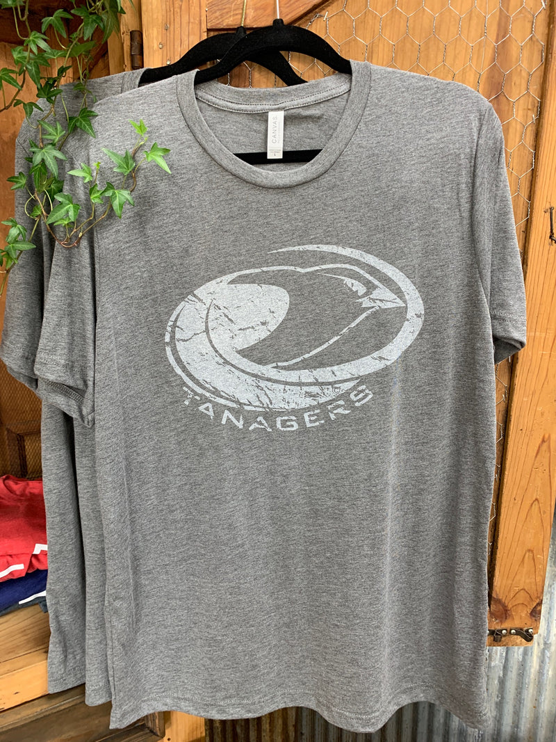 Short sleeved Bella gray T with white Tanagers logo - L