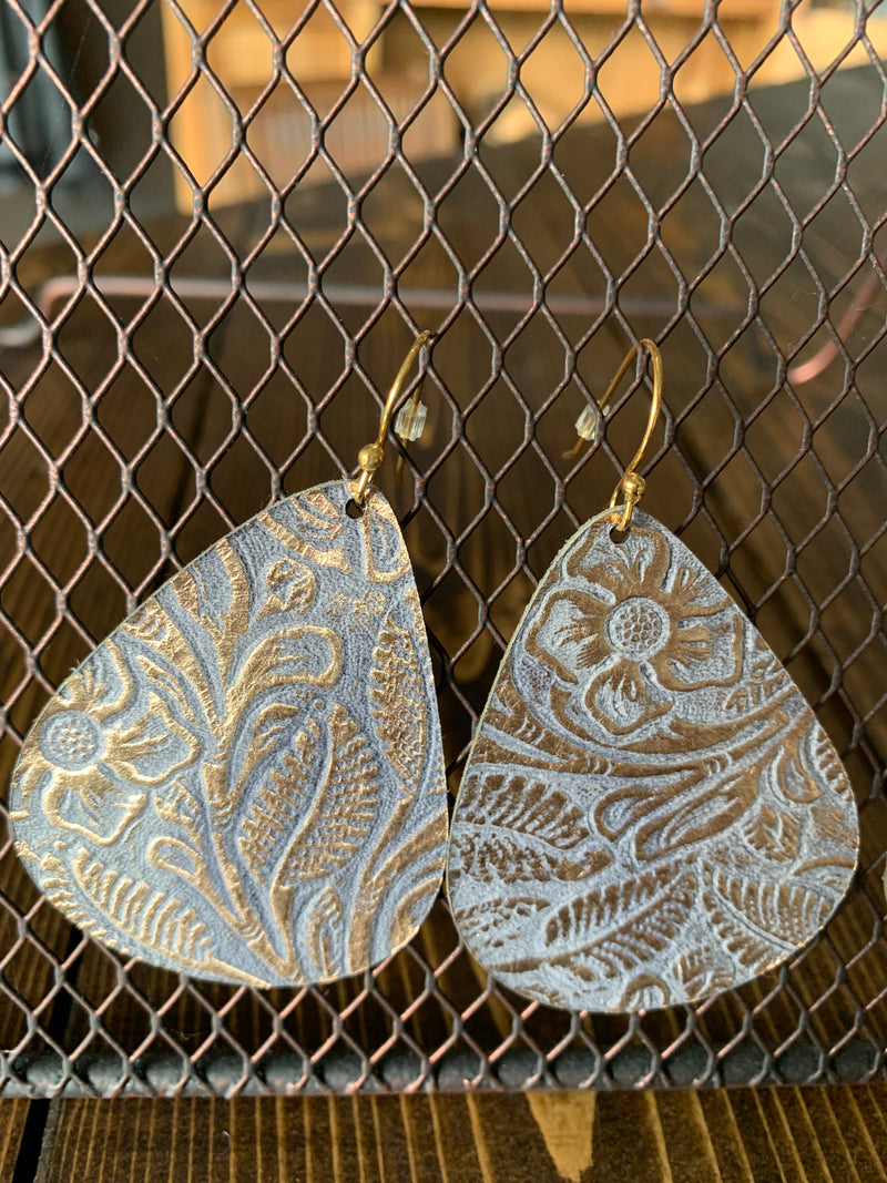 Gold and gray leather earrings - LG